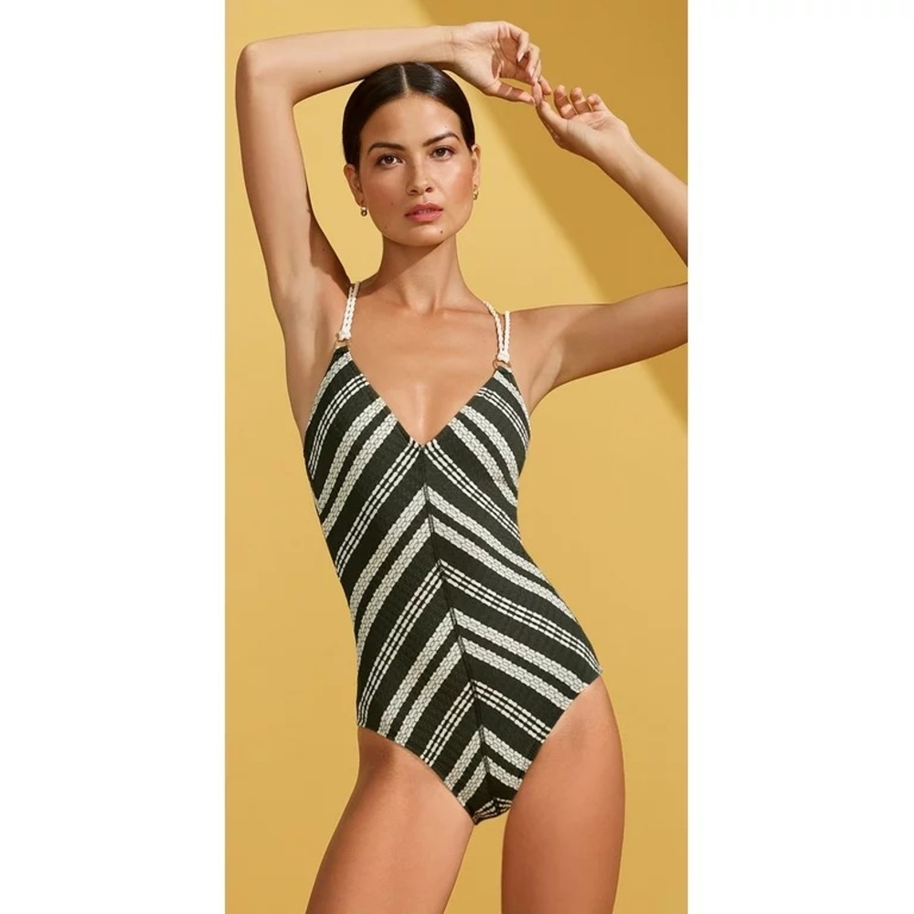 ROBIN PICCONE Livvy V Neck One-piece Swimsuit in forest